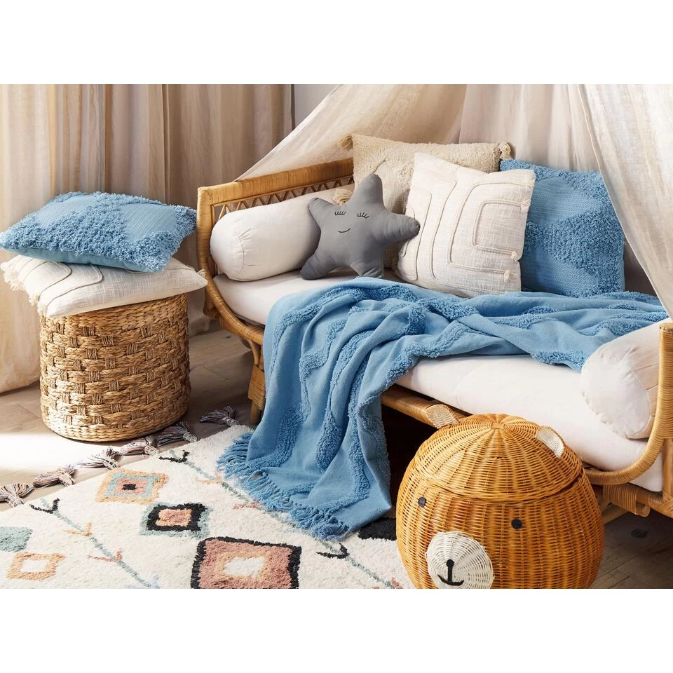 Beliani Plaid KHARI - Blauw Katoen 2 Beliani Plaid KHARI - Blauw Katoen - Afbeelding 2