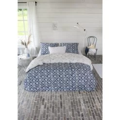Walra - Dekbedovertrek Crossed Flowers - 200x220 Cm - Blauw / Off White -Bedbekleding schommelt. 1000024977 0103