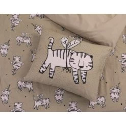 Kidzroom Cat Dekbedovertrek - 140x200 - Beige -Bedbekleding schommelt. 1000025148 0102