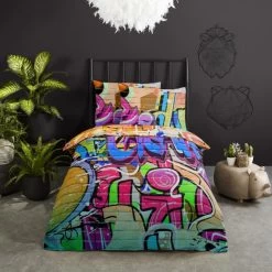 Good Morning Dekbedovertrek "Graffiti" - Multi - (140x220 Cm) -Bedbekleding schommelt. 1000036003 0102
