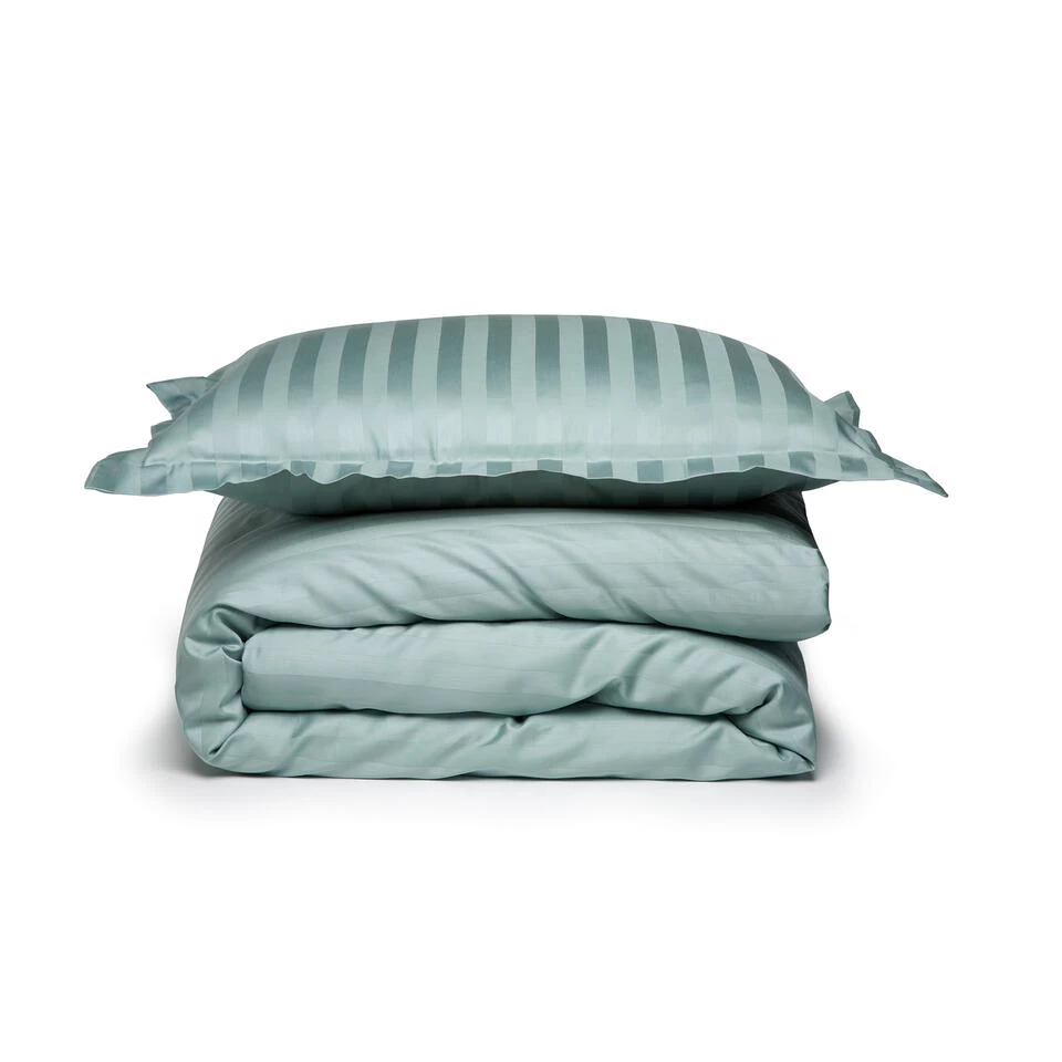 Damai Dekbedovertrek Katoen-satijn - 260x260/220cm - Mist Groen Gestreept 2 Damai Dekbedovertrek Katoen-satijn - 260x260/220cm - Mist Groen Gestreept - Afbeelding 2
