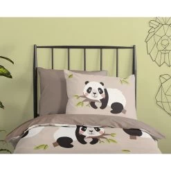 Good Morning Dekbedovertrek "Panda" - Zand - (140x220 Cm) -Bedbekleding schommelt. 1000051936 0110