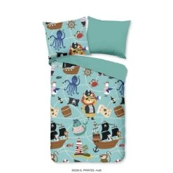 Good Morning Dekbedovertrek "Pirates" - Aqua - (140x220 Cm)