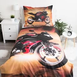 Motor Dekbedovertrek, Flame - Eenpersoons - 140 X 200 Cm - Katoen -Bedbekleding schommelt. 1000053403 0102
