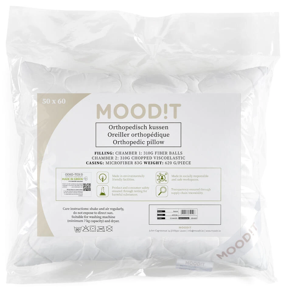 Moodit Orthopedisch Hoofdkussen Base - 50 X 60 Cm - Microvezel 2 Moodit Orthopedisch Hoofdkussen Base - 50 X 60 Cm - Microvezel - Afbeelding 2