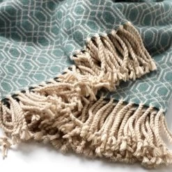 ELODIE - Plaid 140x180 Cm - Sagebrush Green - Lichtgroen & Beige - Franjes - Geo -Bedbekleding schommelt. 1000065708 0103