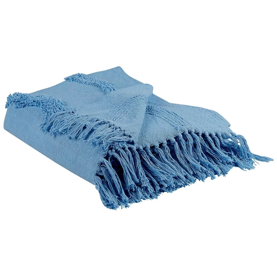 Beliani Plaid KHARI - Blauw Katoen 1 Beliani Plaid KHARI - Blauw Katoen