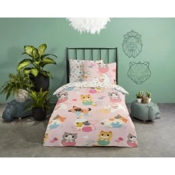 Good Morning Dekbedovertrek "Cats" - Roze - (140x220 Cm)
