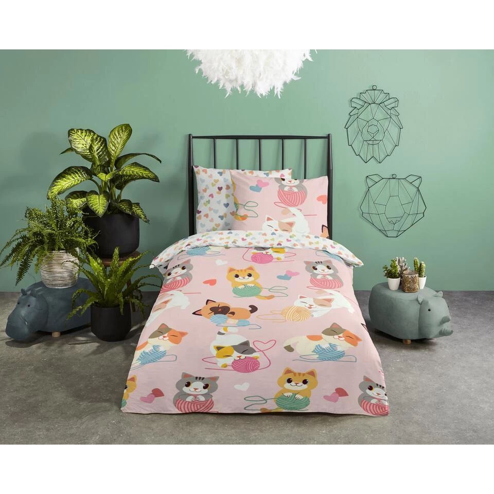 Good Morning Dekbedovertrek "Cats" - Roze - (140x220 Cm) 1 Good Morning Dekbedovertrek "Cats" - Roze - (140x220 Cm)