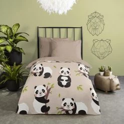 Good Morning Dekbedovertrek "Panda" - Zand - (120x150 Cm) -Bedbekleding schommelt. 1000094424 0102