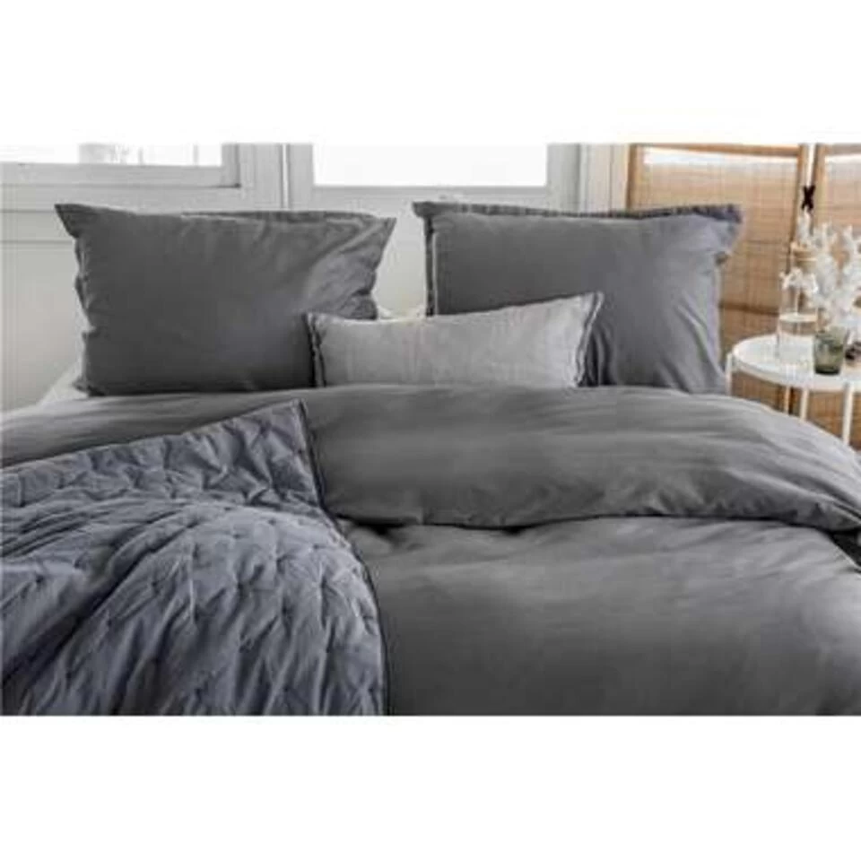 Walra - Dekbedovertrek Vintage Satin - 200x220 Cm - Antraciet 2 Walra - Dekbedovertrek Vintage Satin - 200x220 Cm - Antraciet - Afbeelding 2