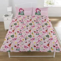 Emoji Flamingo - Dekbedovertrek - Tweepersoons - 200 X 200 Cm - Multi