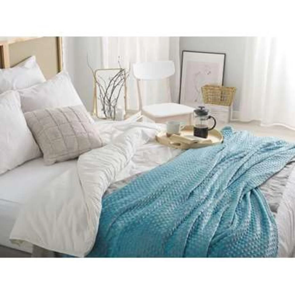 Beliani Plaid SAMUR - Blauw Polyester 2 Beliani Plaid SAMUR - Blauw Polyester - Afbeelding 2