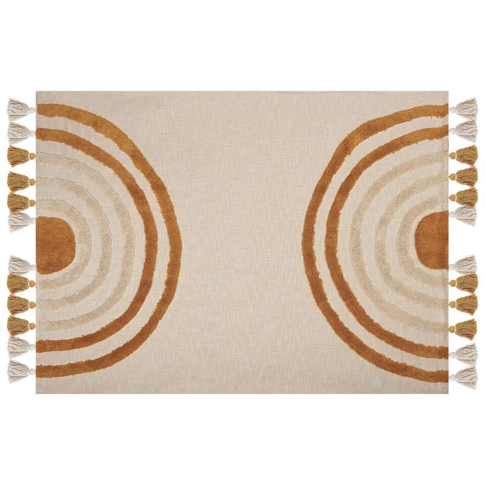 Beliani Plaid MATHURA - Beige Katoen 4 Beliani Plaid MATHURA - Beige Katoen - Afbeelding 4