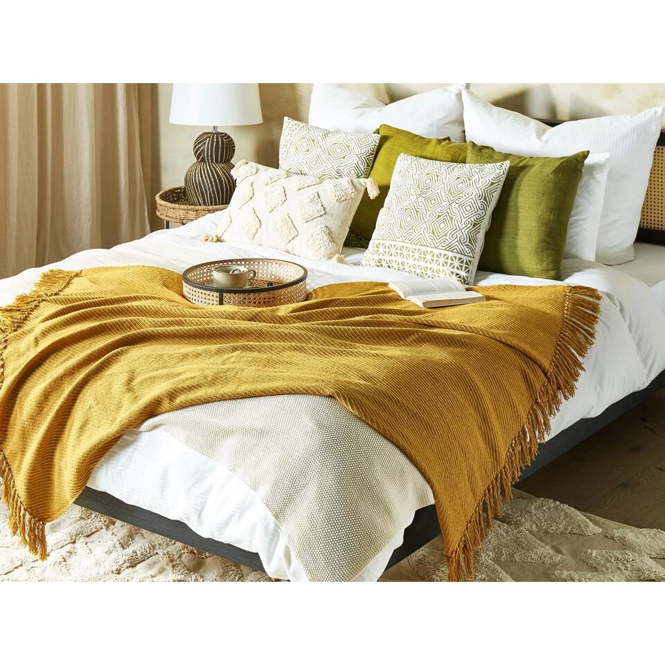 Beliani Plaid YARSA - Geel Katoen 2 Beliani Plaid YARSA - Geel Katoen - Afbeelding 2