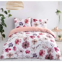 Royal Dekbedovertrek Linde Bloemen - Wit/roze - 200x200/220 Cm -Bedbekleding schommelt. 31105819 1950