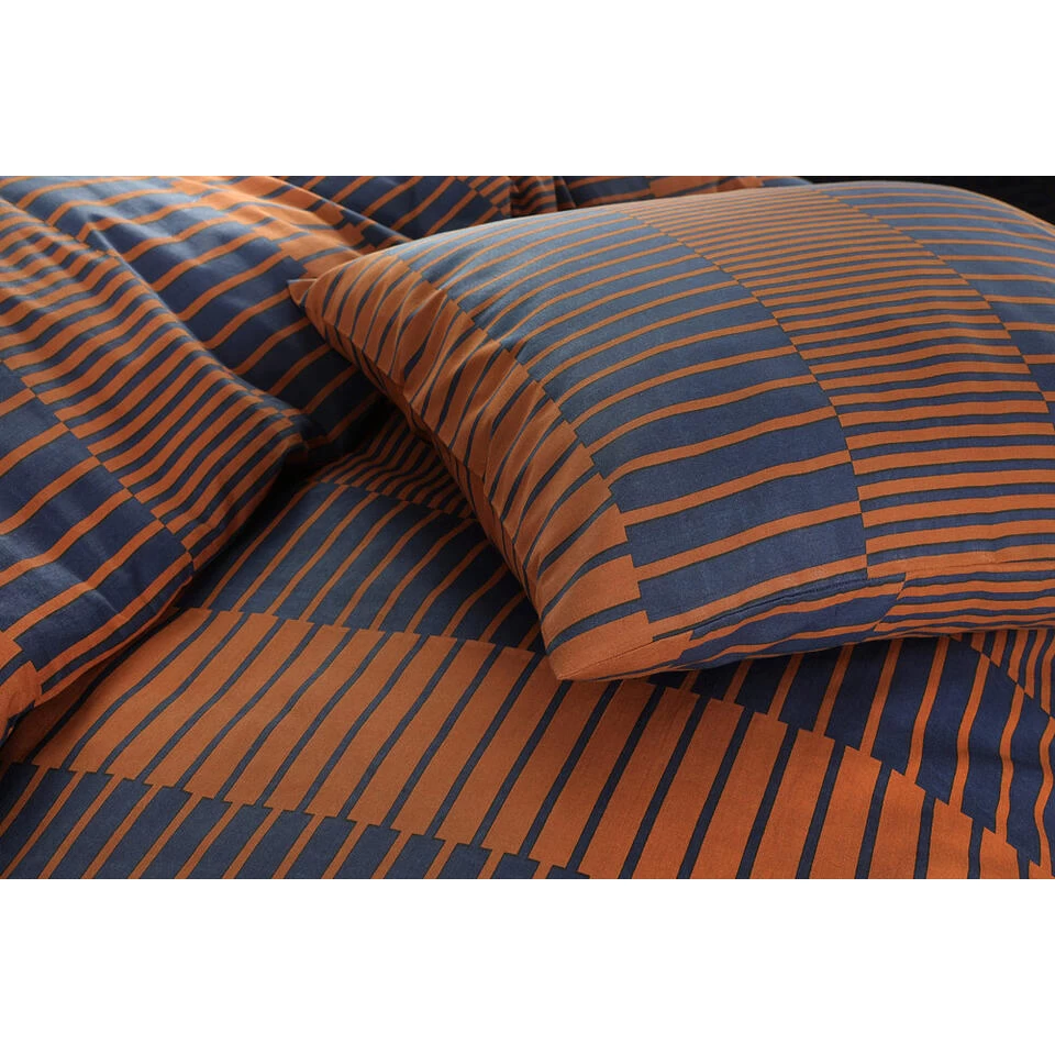 Comfort Dekbedovertrek Zef Strepen - Caramel/blauw - 140x200/220 Cm 2 Comfort Dekbedovertrek Zef Strepen - Caramel/blauw - 140x200/220 Cm - Afbeelding 2