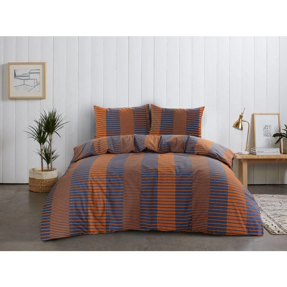 Comfort Dekbedovertrek Zef Strepen - Caramel/blauw - 140x200/220 Cm 3 Comfort Dekbedovertrek Zef Strepen - Caramel/blauw - 140x200/220 Cm - Afbeelding 3