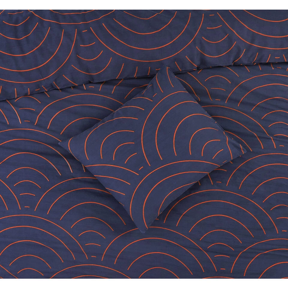 Comfort Dekbedovertrek Sendai Grafisch - Blauw/caramel - 140x200/220 Cm 2 Comfort Dekbedovertrek Sendai Grafisch - Blauw/caramel - 140x200/220 Cm - Afbeelding 2