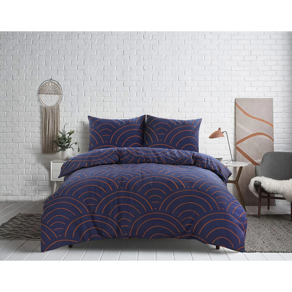 Comfort Dekbedovertrek Sendai Grafisch - Blauw/caramel - 140x200/220 Cm 3 Comfort Dekbedovertrek Sendai Grafisch - Blauw/caramel - 140x200/220 Cm - Afbeelding 3