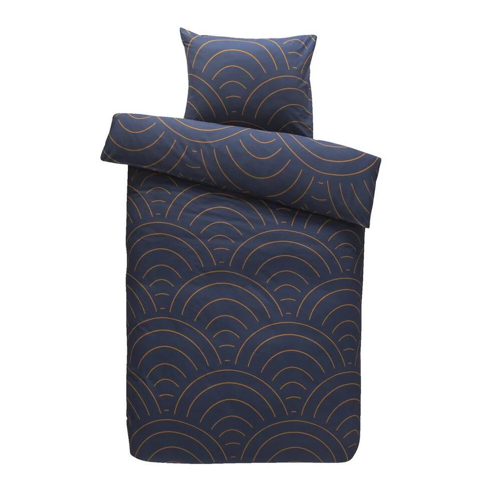 Comfort Dekbedovertrek Sendai Grafisch - Blauw/caramel - 140x200/220 Cm 1 Comfort Dekbedovertrek Sendai Grafisch - Blauw/caramel - 140x200/220 Cm