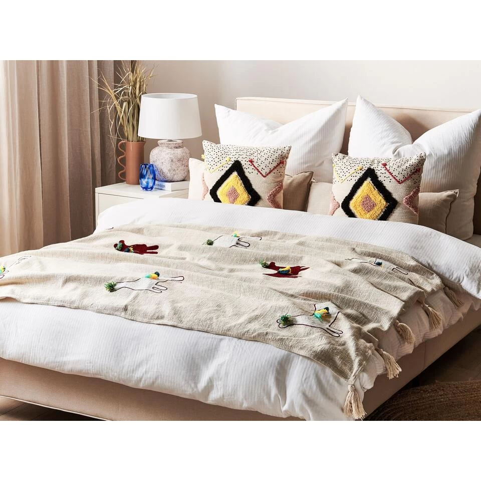 Beliani Plaid DEOGHAR - Beige Katoen 2 Beliani Plaid DEOGHAR - Beige Katoen - Afbeelding 2