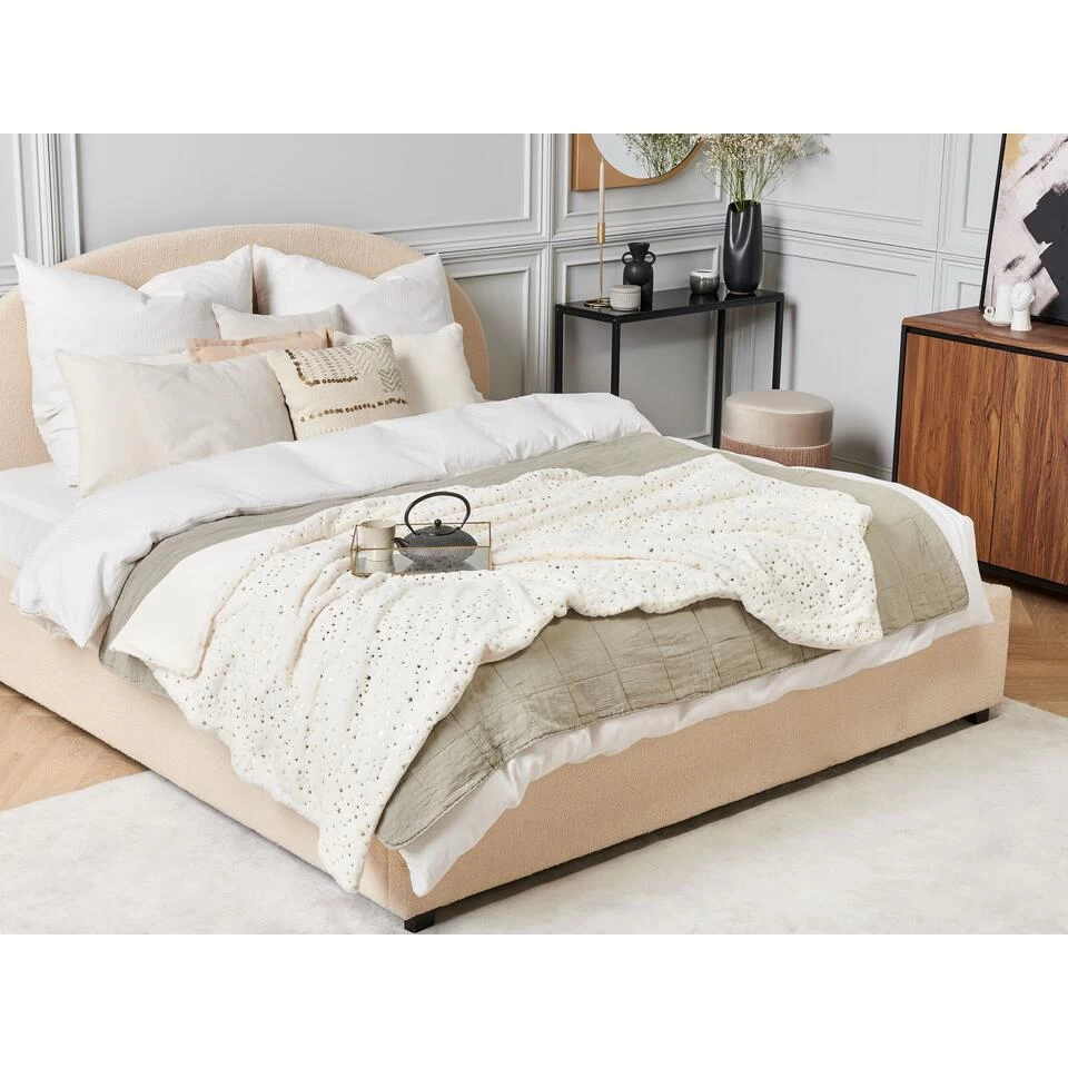 Beliani Plaid ALAZEYA - Beige Polyester 2 Beliani Plaid ALAZEYA - Beige Polyester - Afbeelding 2