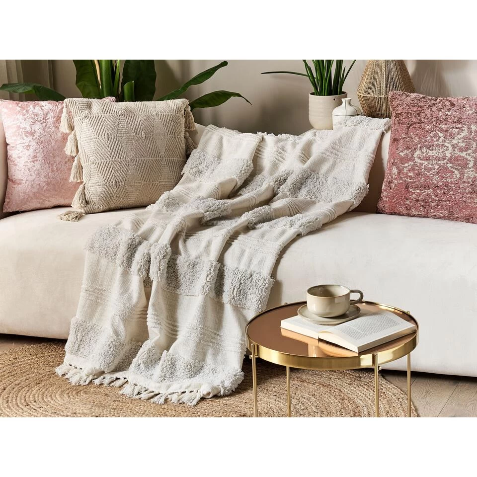 Beliani Plaid RAEBARELI - Wit Katoen 2 Beliani Plaid RAEBARELI - Wit Katoen - Afbeelding 2