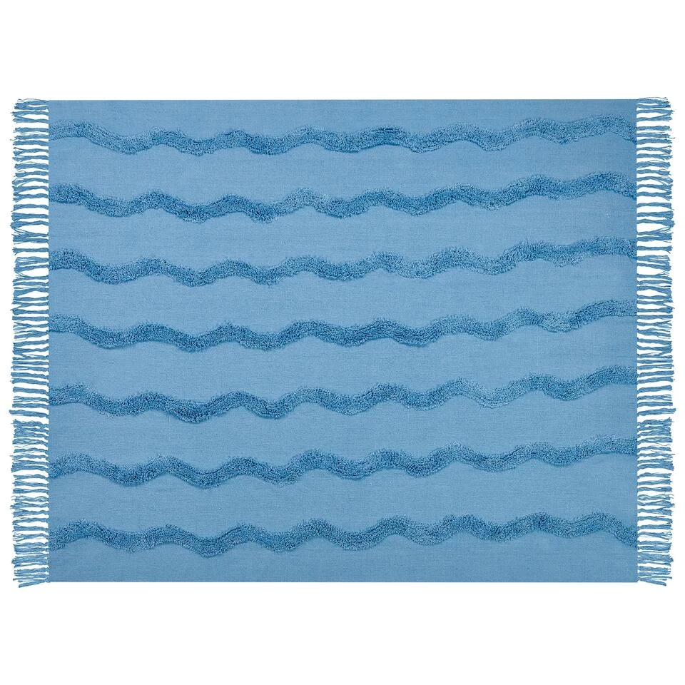 Beliani Plaid KHARI - Blauw Katoen 4 Beliani Plaid KHARI - Blauw Katoen - Afbeelding 4