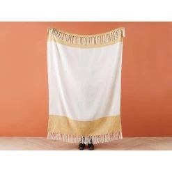 Beliani Plaid SALME - Beige Katoen, Acryl -Bedbekleding schommelt. ea67ffad5c2548c2bb8f133c2c183d8e